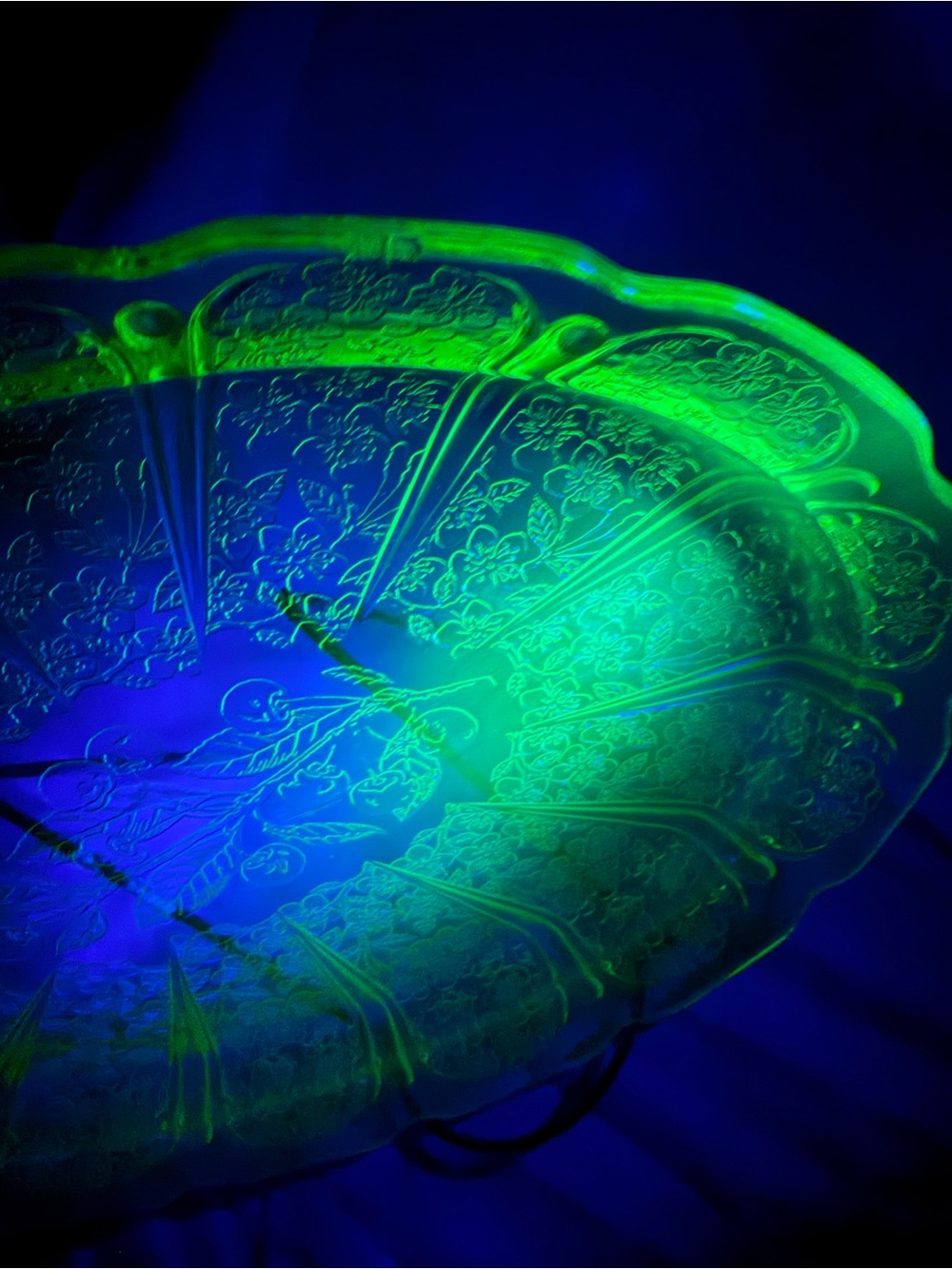Vibrant Uranium Glass Decorative oval serving dish .